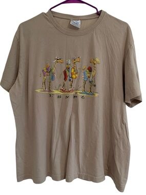 NEXT Vintage Y2K Camel Egypt Graphic T Shirt XXL Beige Tourist Tee 2007